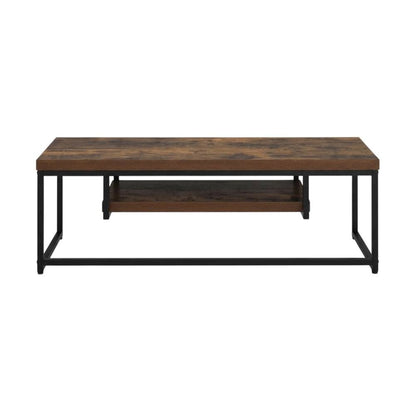 Weathered Oak and Black Metal TV Stand with Storage Compartments