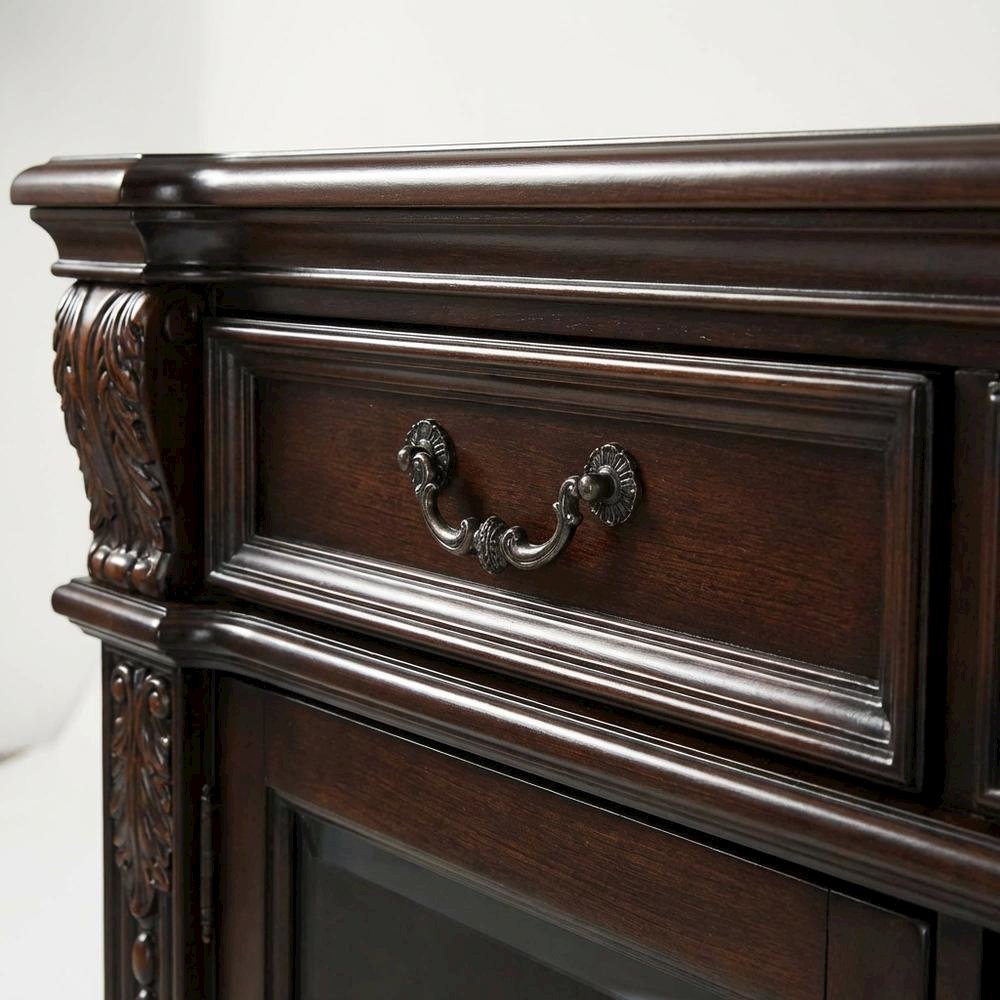 Cherry Wood and Glass TV Stand with Vintage Style and Spacious Design