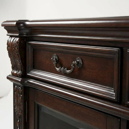 Cherry Wood and Glass TV Stand with Vintage Style and Spacious Design