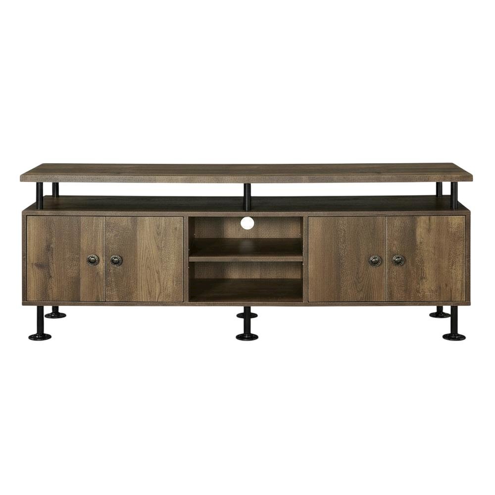 Rustic Oak, Black Finish TV Stand, Industrial Style, Multi-Color Design