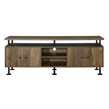 Rustic Oak, Black Finish TV Stand, Industrial Style, Multi-Color Design