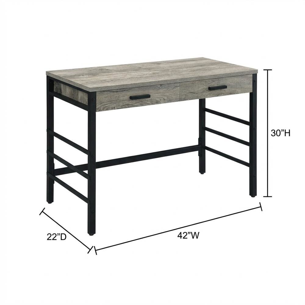 Light Weathered Oak And Black Finish Office Desk With Built-In Usb Port
