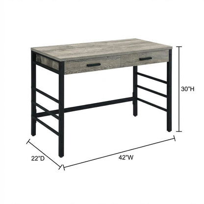 Light Weathered Oak And Black Finish Office Desk With Built-In Usb Port