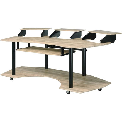 Contemporary Office Desk In Natural Oak With Steel Frame And Veneer Finish