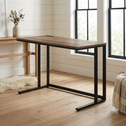 Walnut And Black Finish Office Desk With Built-In Usb Port For Modern Workspaces