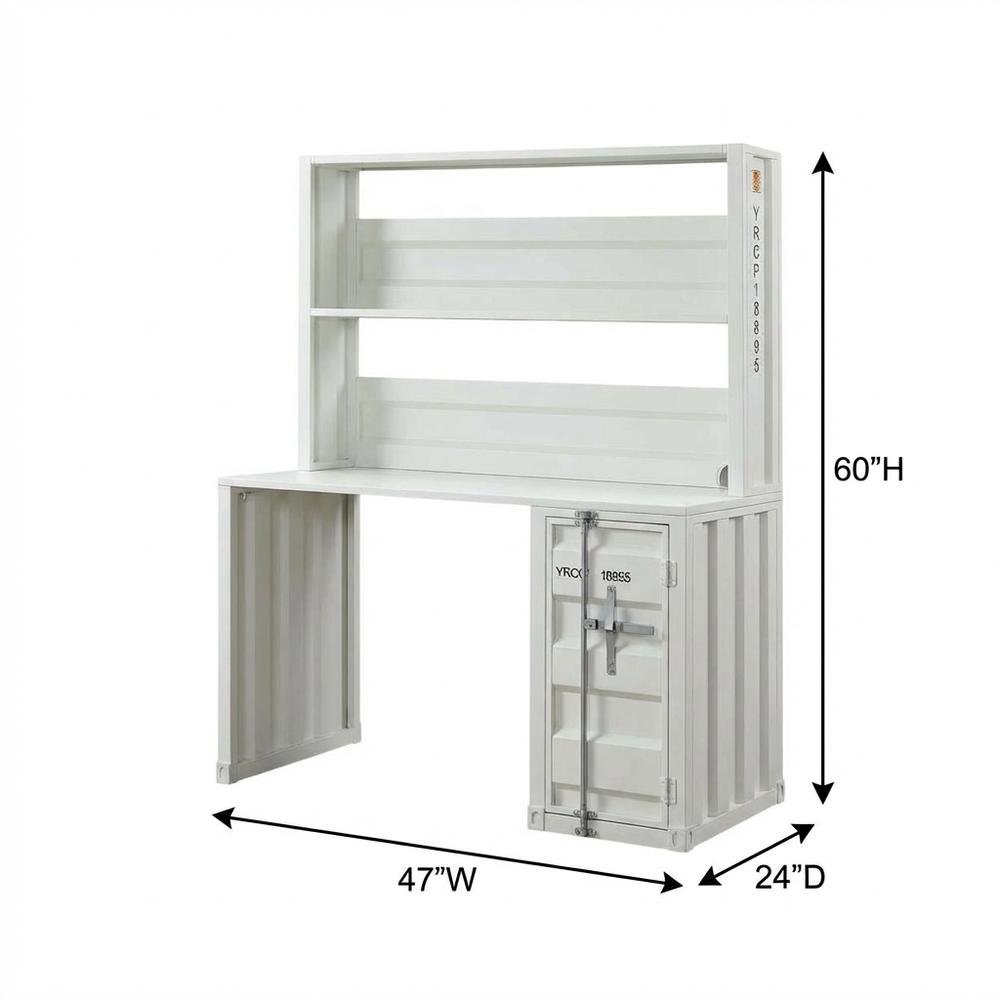 White Cargo Desk With Hutch For Organized Workspace, Sturdy Construction