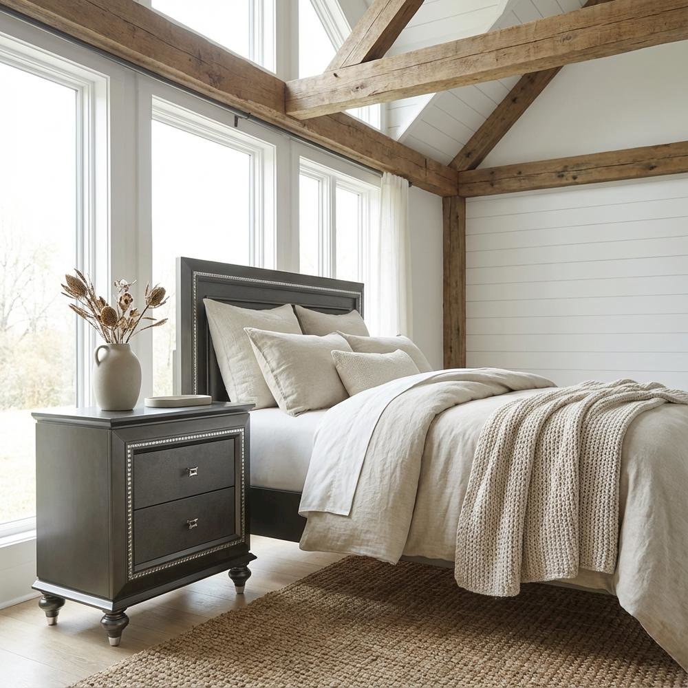 Metallic Gray Nightstand with Glam Contemporary Style