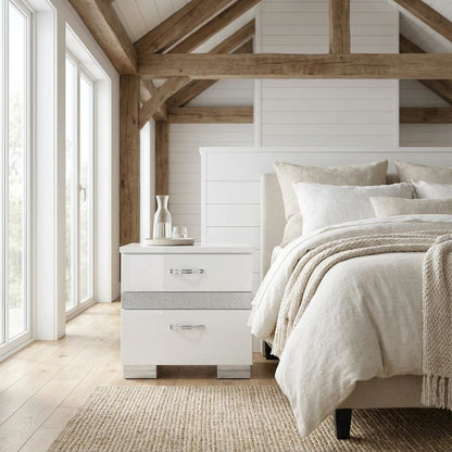 White High Gloss Nightstand with Contemporary Style and Storage Facility