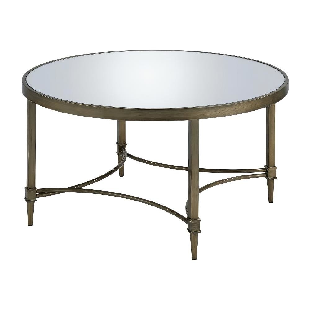 Mirrored Coffee Table with Antique Brass Finish and Sleek Design