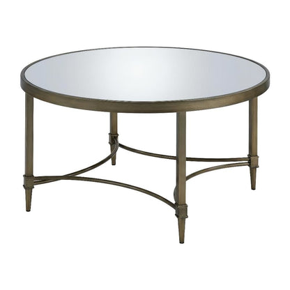 Mirrored Coffee Table with Antique Brass Finish and Sleek Design