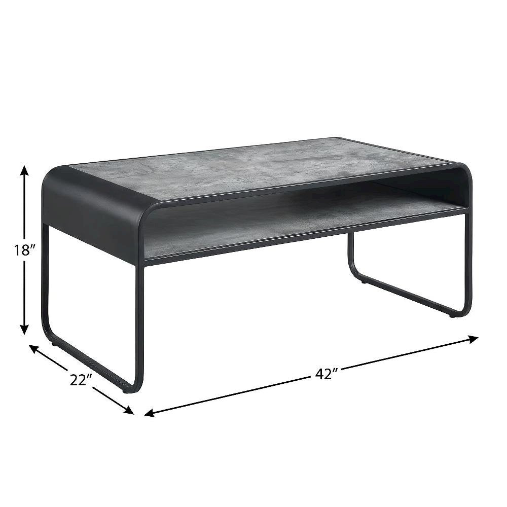 Concrete Gray and Black Coffee Table with Industrial Design and Metal Frame