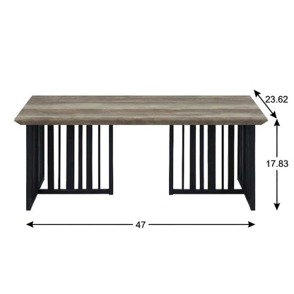 Antique Oak and Black Coffee Table with Industrial Style Metal Frame and MDF Top