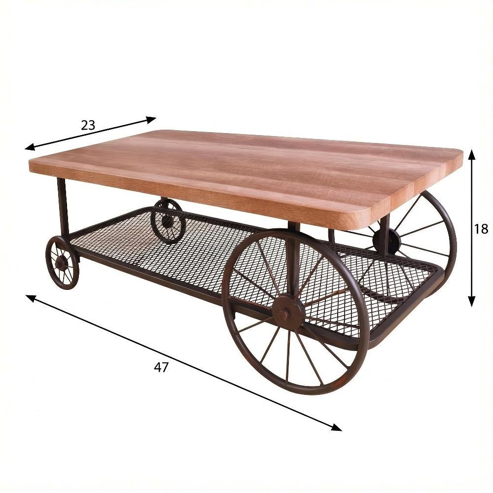 Oak & Antique Gray Coffee Table with Metal Frame and Wood Veneer Surface