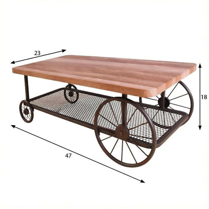 Oak & Antique Gray Coffee Table with Metal Frame and Wood Veneer Surface