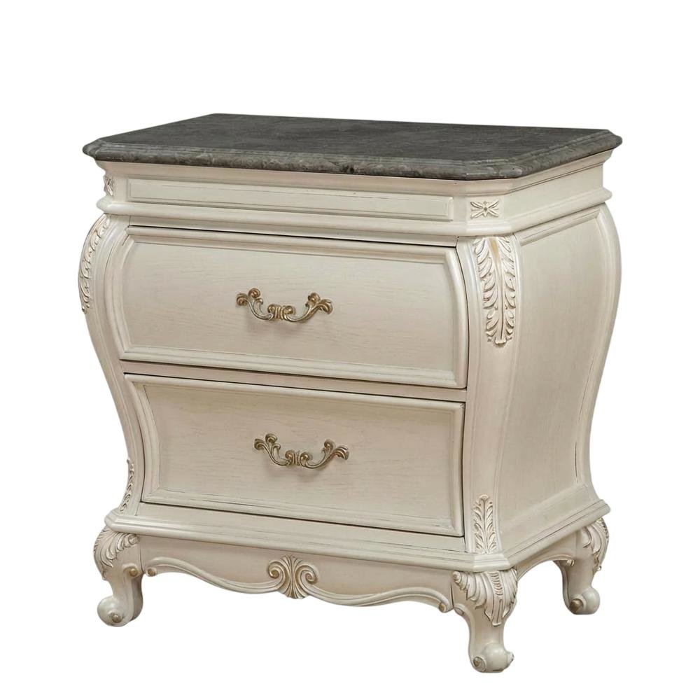 Pearl White Nightstand with Granite Top and Modern Design