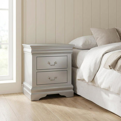 Nightstand with Nickel Hardware and Traditional Design