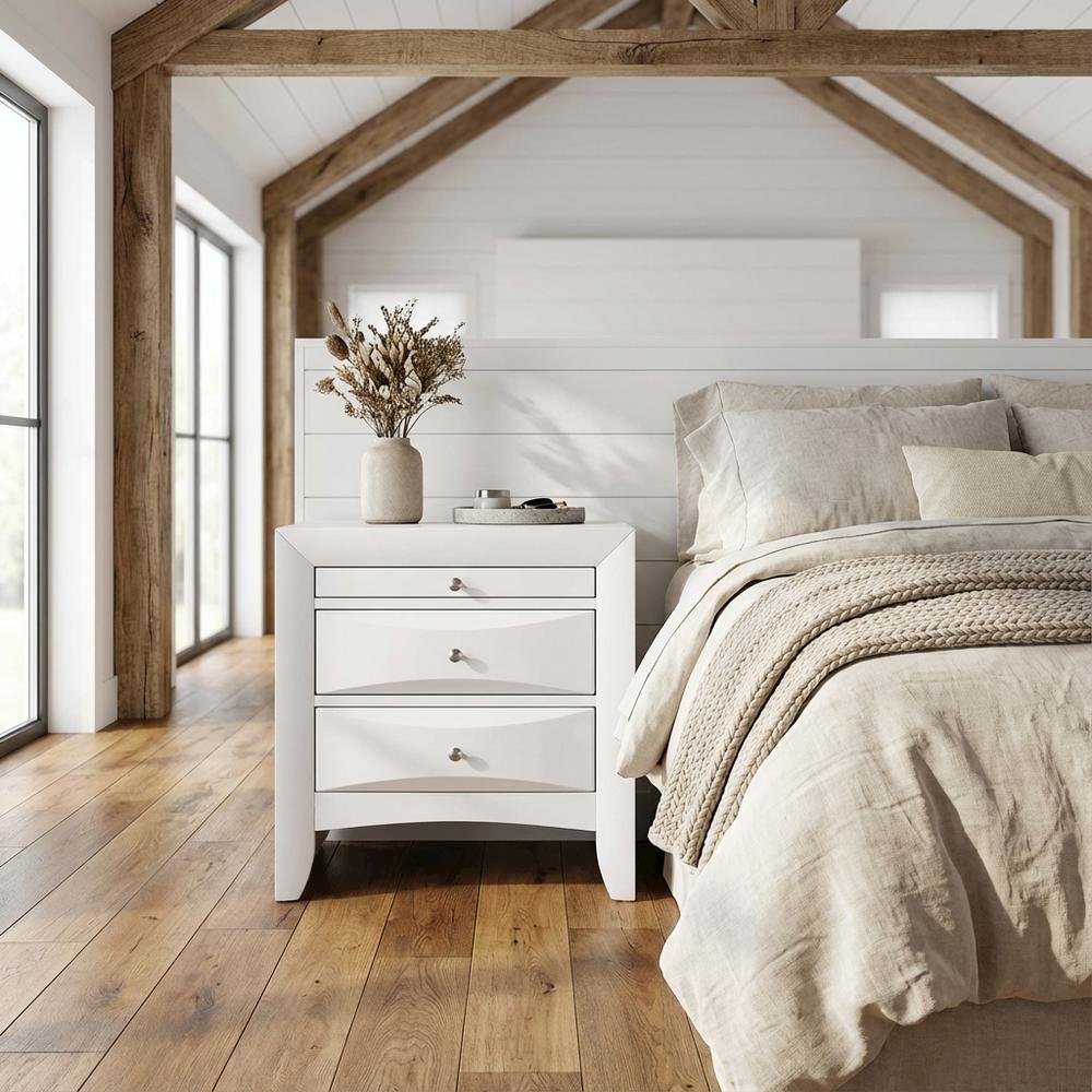 White Bedroom Nightstand with Rectangular Design for Modern Style