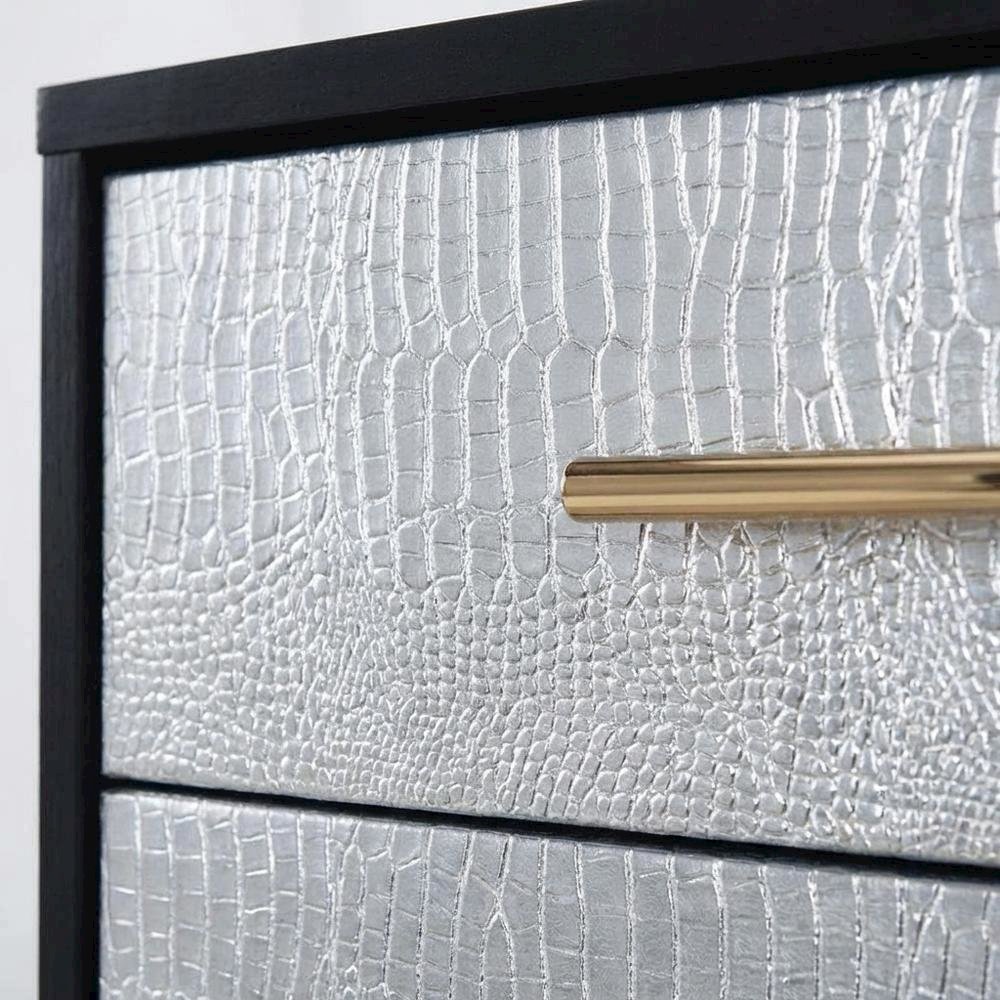 Black Modern Nightstand with Metallic Finishes and Sleek Design