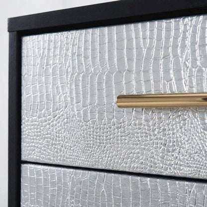 Black Modern Nightstand with Metallic Finishes and Sleek Design