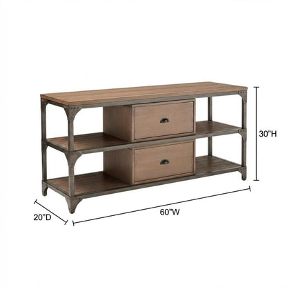 Industrial-style TV stand, Weathered Oak, Antique Silver, metal, wood veneer