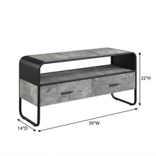 Industrial-style TV stand, concrete gray, black finish, made from particleboard