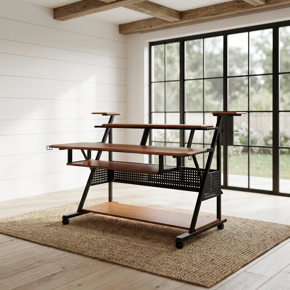 Industrial Style Office Desk With Cherry And Black Finish