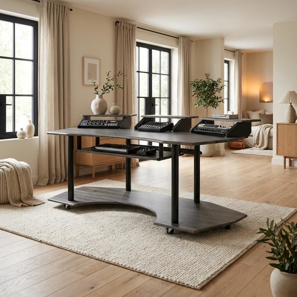 Black Oak Music Recording Studio Desk With Contemporary Style And Steel Frame