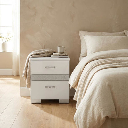 White High Gloss Nightstand with Contemporary Style and Storage Facility