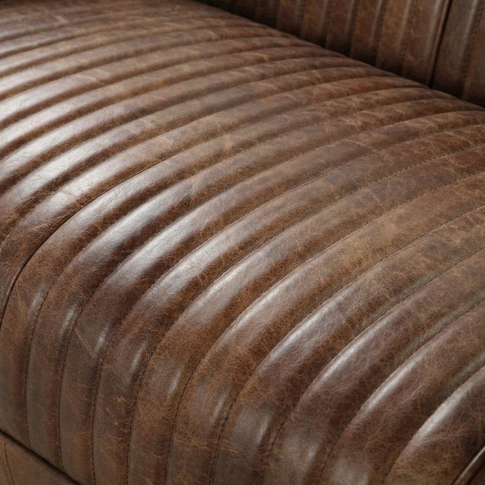 Top Grain Leather Loveseat, Industrial Style, Retro Brown Top Grain Leather