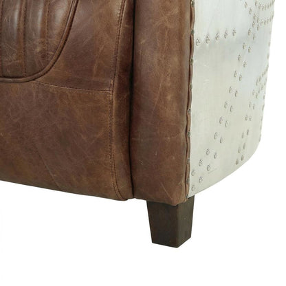 Top Grain Leather Loveseat, Industrial Style, Retro Brown Top Grain Leather