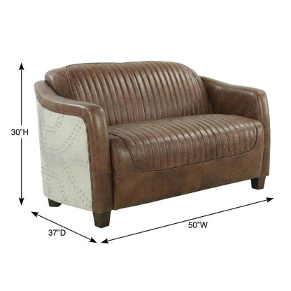 Top Grain Leather Loveseat, Industrial Style, Retro Brown Top Grain Leather