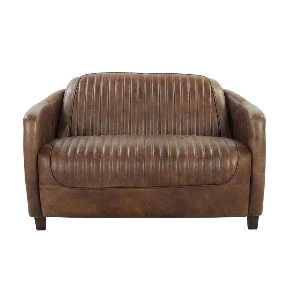 Top Grain Leather Loveseat, Industrial Style, Retro Brown Top Grain Leather