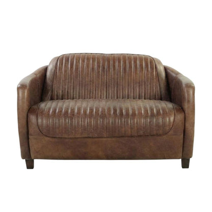 Top Grain Leather Loveseat, Industrial Style, Retro Brown Top Grain Leather