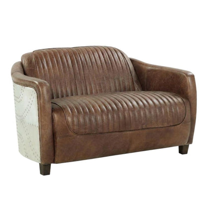 Top Grain Leather Loveseat, Industrial Style, Retro Brown Top Grain Leather
