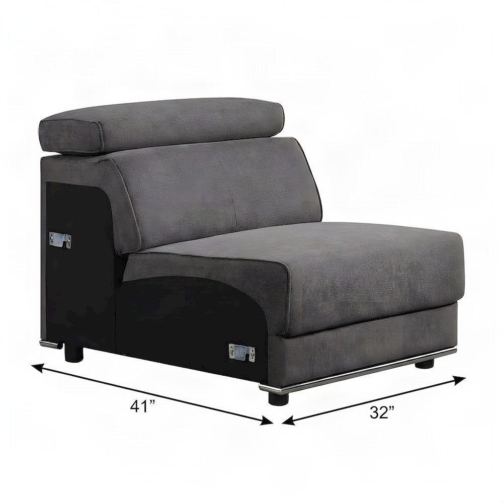 Armless Fabric Accent Chair with Adjustable Headrest, Modular, Dark Gray Fabric