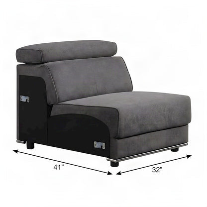 Armless Fabric Accent Chair with Adjustable Headrest, Modular, Dark Gray Fabric
