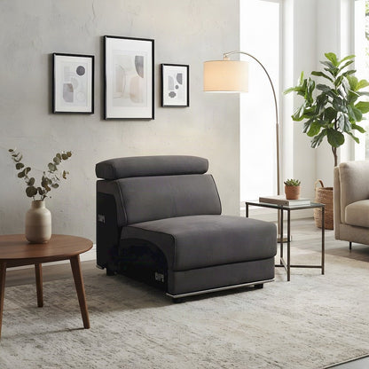 Armless Fabric Accent Chair with Adjustable Headrest, Modular, Dark Gray Fabric