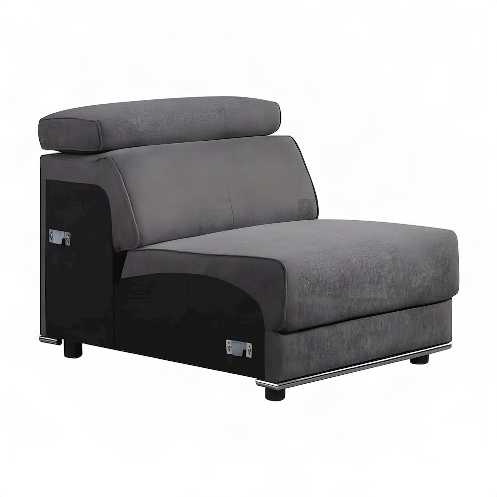 Armless Fabric Accent Chair with Adjustable Headrest, Modular, Dark Gray Fabric