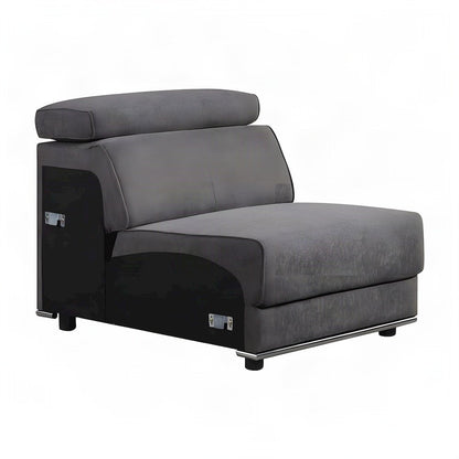 Armless Fabric Accent Chair with Adjustable Headrest, Modular, Dark Gray Fabric