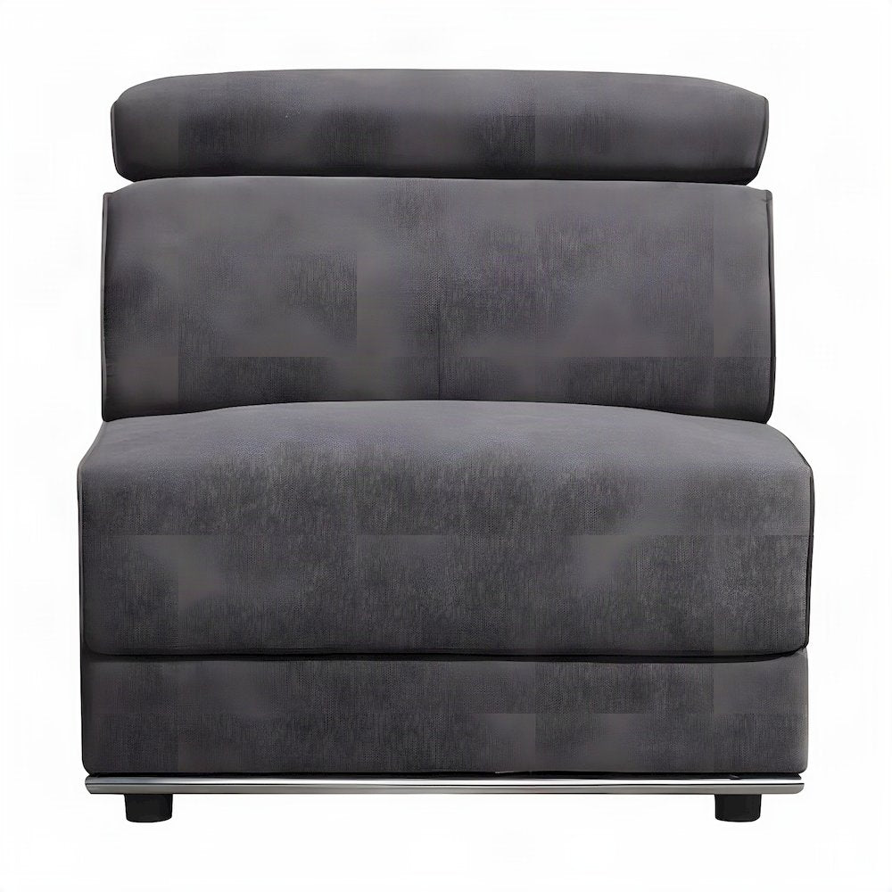Armless Fabric Accent Chair with Adjustable Headrest, Modular, Dark Gray Fabric