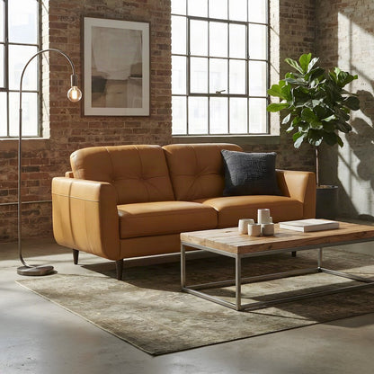 Top Grain Leather Upholstered Loveseat Sofa with Wood Legs, Small, Snowy Desert