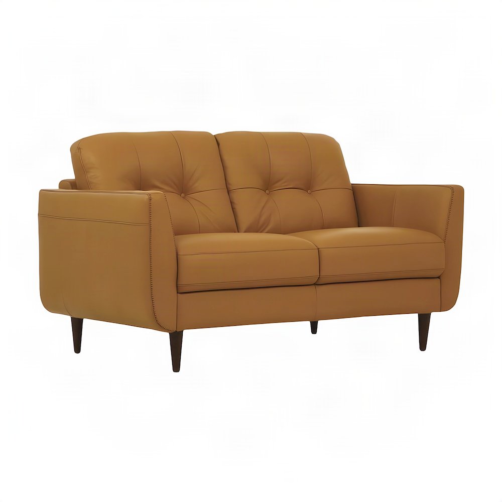 Top Grain Leather Upholstered Loveseat Sofa with Wood Legs, Small, Snowy Desert