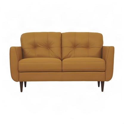 Top Grain Leather Upholstered Loveseat Sofa with Wood Legs, Small, Snowy Desert