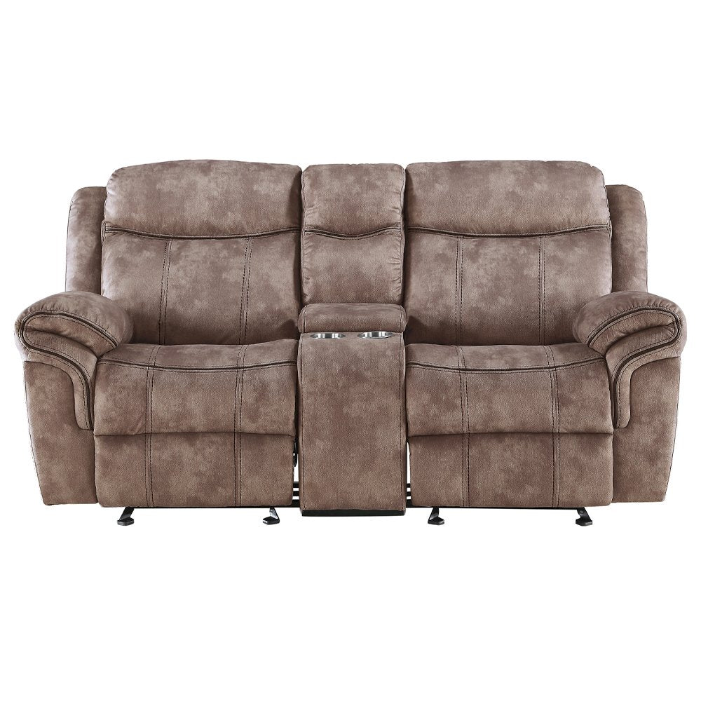 Zubaida Motion Loveseat & Console w/USB Port Two Tone Chocolate Velvet
