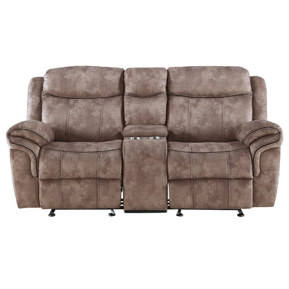 Zubaida Motion Loveseat & Console w/USB Port Two Tone Chocolate Velvet