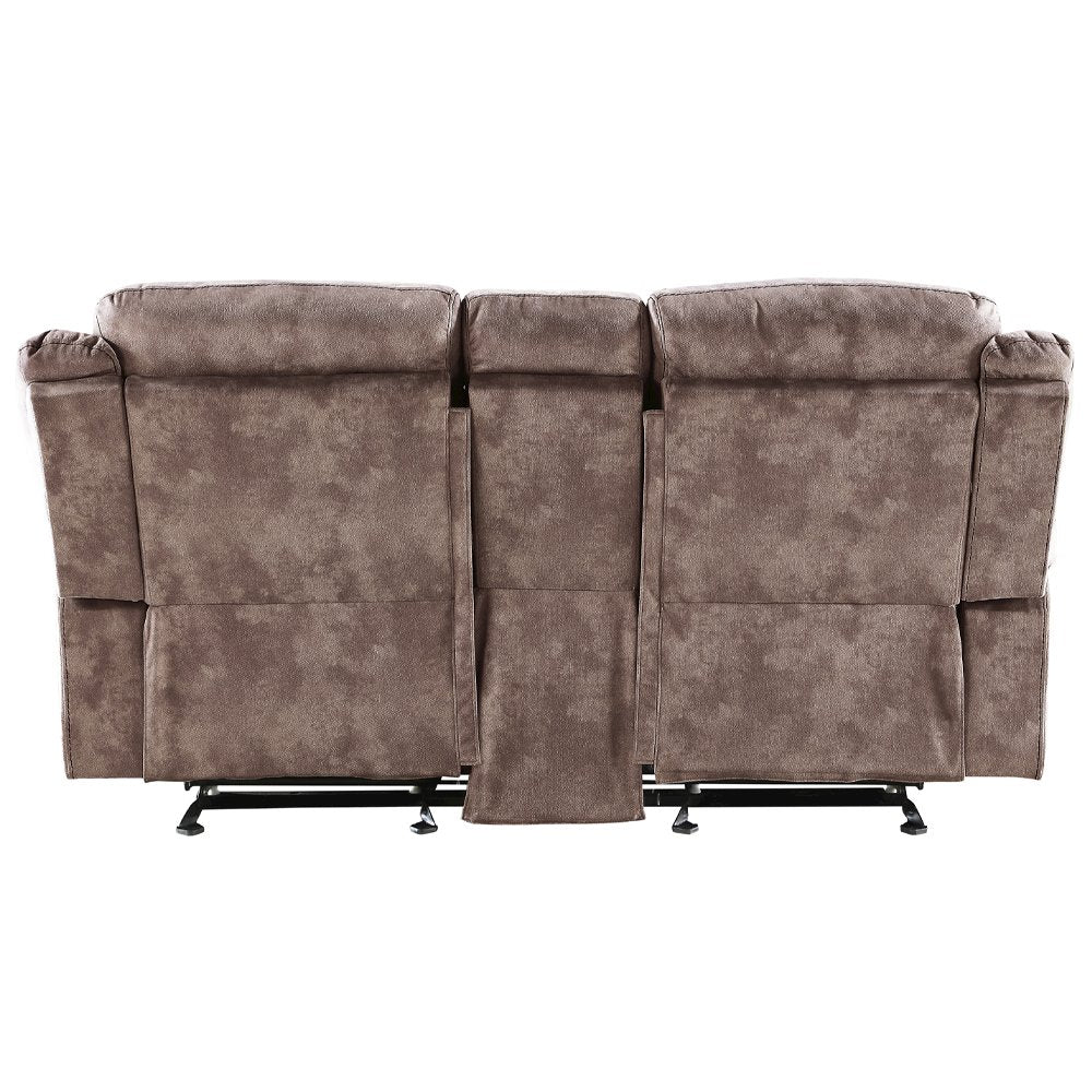 Zubaida Motion Loveseat & Console w/USB Port Two Tone Chocolate Velvet