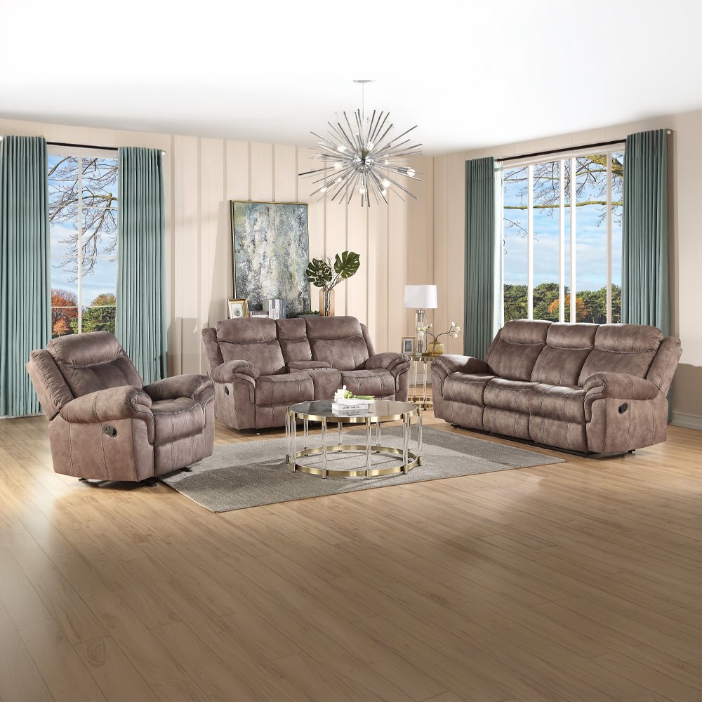 Zubaida Motion Loveseat & Console w/USB Port Two Tone Chocolate Velvet