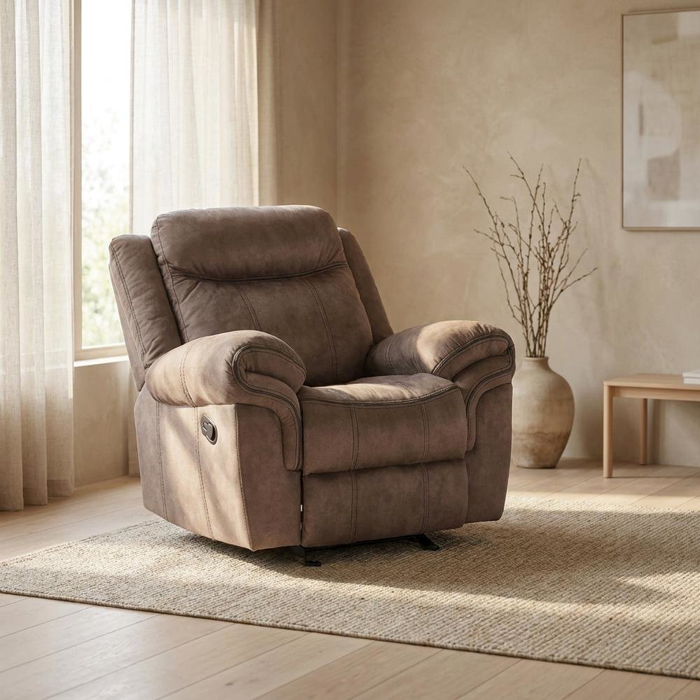 Velvet Glider Recliner Rocker Chair, Two Tone Chocolate Velvet