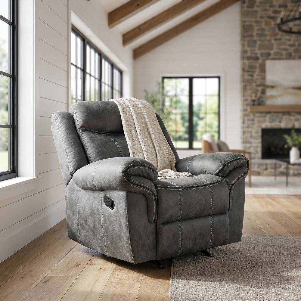 Velvet Glider Recliner Rocker Chair, Two Tone Gray Velvet