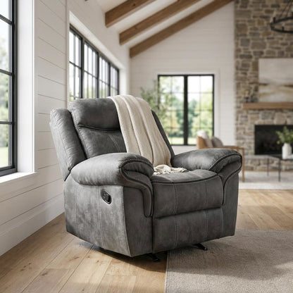 Velvet Glider Recliner Rocker Chair, Two Tone Gray Velvet